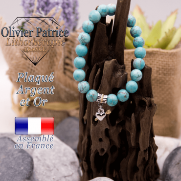 Bracelet turquoise charms coeur avec fleche plaqué or-argent