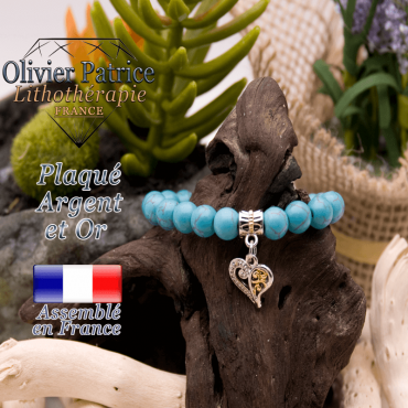 Bracelet turquoise charms coeur plaqué or-argent