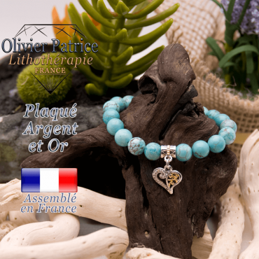 Bracelet turquoise charms coeur plaqué or-argent