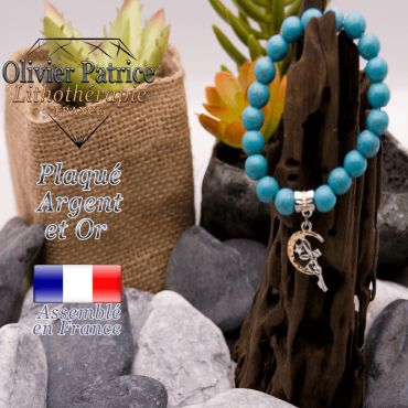 Bracelet turquoise charms fée plaqué or-argent