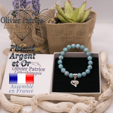 Bracelet turquoise charms coeur plaqué or-argent