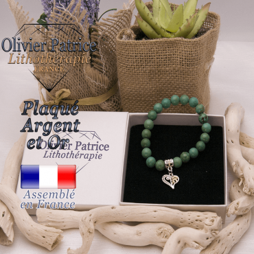 Bracelet turquoise du Tibet charms  coeur plaqué or-argent