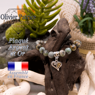 Bracelet turquoise bleue africaine charms coeur plaqué or-argent