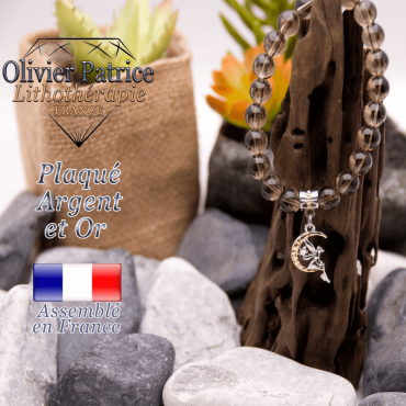 Bracelet quartz fumé charms fée plaqué or-argent