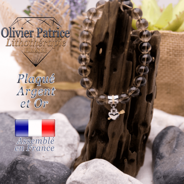 Bracelet quartz fumé charms coeur avec fleche plaqué or-argent
