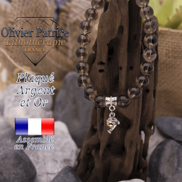Bracelet quartz fumé charms dauphin plaqué or-argent