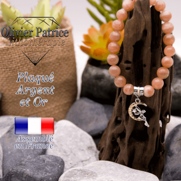 Bracelet pierre de soleil charms fée plaqué or-argent