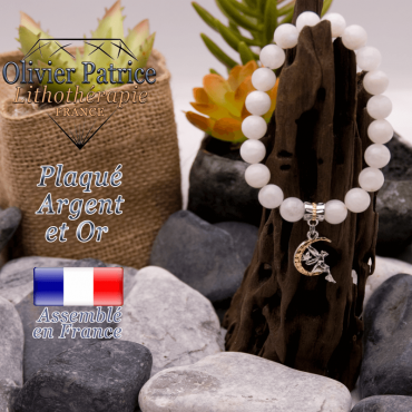 Bracelet pierre de lune charms fée plaqué or-argent