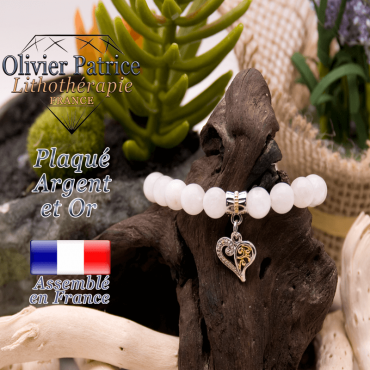 Bracelet pierre de lune charms coeur plaqué or-argent