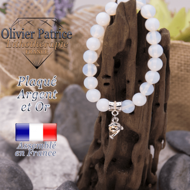 Bracelet opale charms dauphin plaqué or et argent