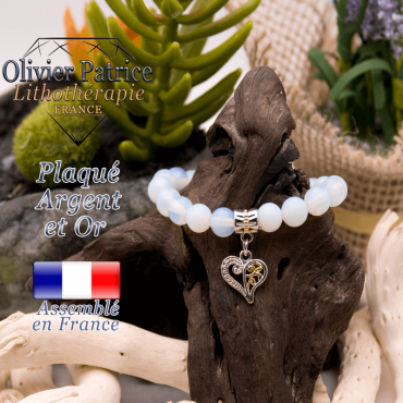 Bracelet opale charms coeur plaqué or et argent