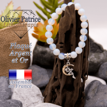 Bracelet opale charms fée plaqué or et argent