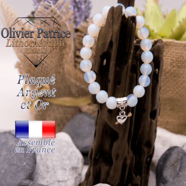 Bracelet opale charms coeur avec fleche plaqué or et argent