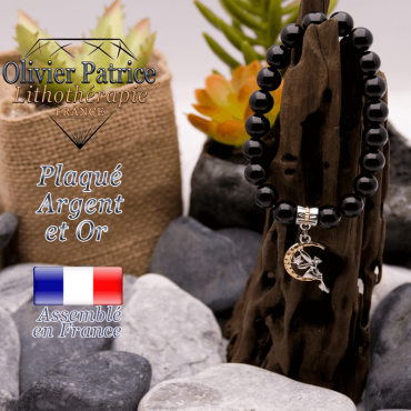 Bracelet en onyx charms fée plaqué or-argent