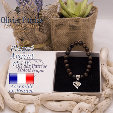 Bracelet oeil de taureau charms coeur plaqué or-argent