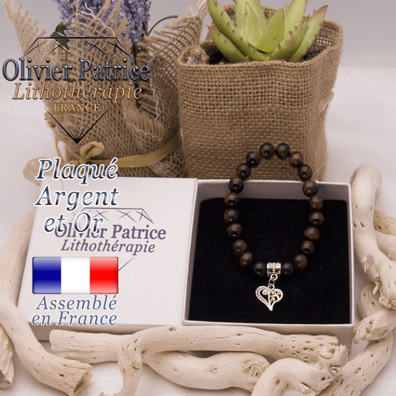 Bracelet oeil de taureau charms coeur plaqué or-argent