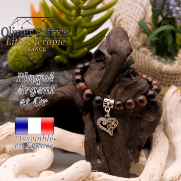 Bracelet oeil de taureau charms coeur plaqué or-argent