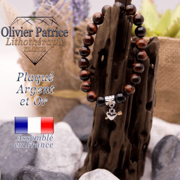 Bracelet oeil de taureau charms coeur avec fleche plaqué or-argent