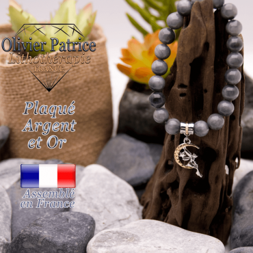 Bracelet pierre d'aigle charms fée plaqué or-argent