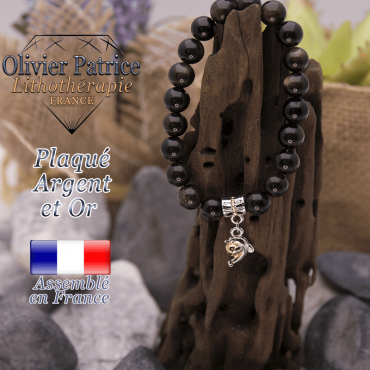 Bracelet obsidienne dorée charms dauphin plaqué or-argent
