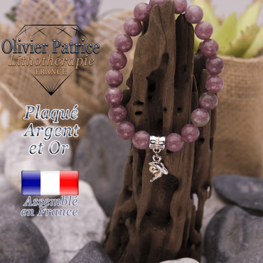 Bracelet lépidolite charms dauphin plaqué or-argent