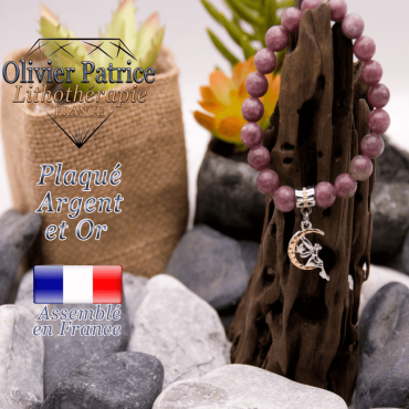 Bracelet lépidolite charms fée plaqué or-argent