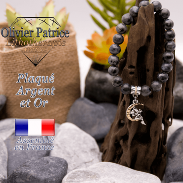 Bracelet larvikite charms fee plaqué or-argent