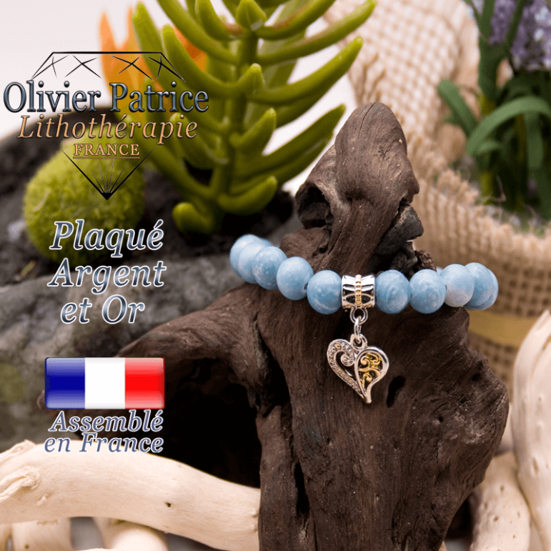 Bracelet larimar charms coeur plaqué or-argent