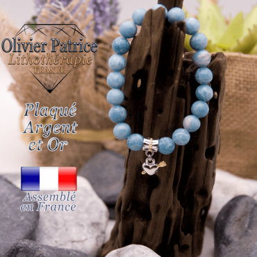 Bracelet larimar charms coeur avec fleche plaqué or-argent