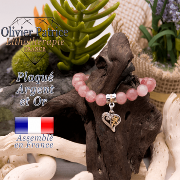 Bracelet quartz fraise charms coeur plaqué or-argent