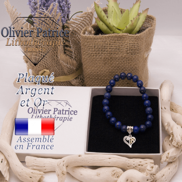 Bracelet lapis lazuli charms coeur plaqué or-argent