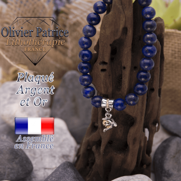 Bracelet lapis lazuli charms dauphin plaqué or-argent