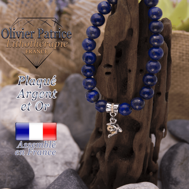 Bracelet lapis lazuli charms dauphin plaqué or-argent