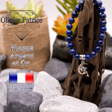 Bracelet lapis lazuli charms fée plaqué or-argent