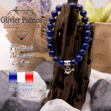 Bracelet lapis lazuli charms coeur avec fleche plaqué or-argent