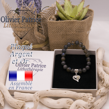 Bracelet de labradorite charms coeur plaqué or-argent