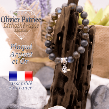Bracelet de labradorite charms coeur avec fleche  plaqué or-argent