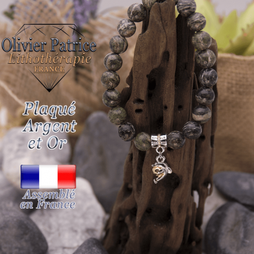 Bracelet jaspe zèbre vert charms dauphin plaqué or-argent