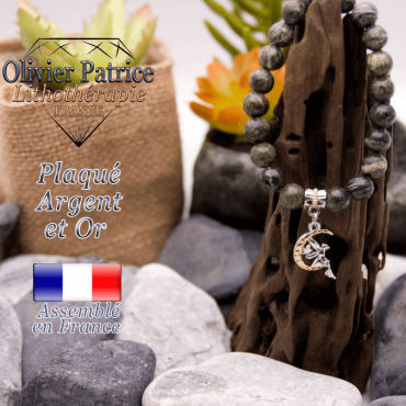 Bracelet jaspe zèbre vert charms fée plaqué or-argent