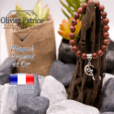 Bracelet jaspe rouge charms fée plaqué or-argent