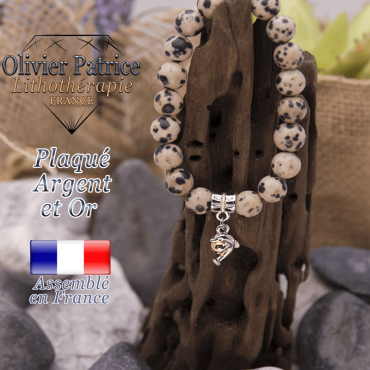 Bracelet jaspe dalmatien charms dauphin plaqué or-argent