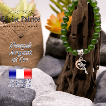 Bracelet jade de Taiwan charms 
fée plaqué or-argent