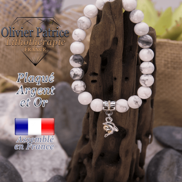 Bracelet howlite charms dauphin plaqué or-argent