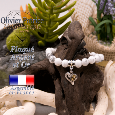 Bracelet howlite charms coeur plaqué or-argent