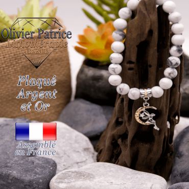 Bracelet howlite charms fée plaqué or-argent
