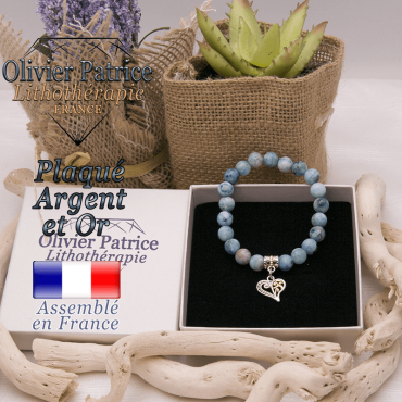Bracelet hémimorphite charms coeur plaqué or-argent
