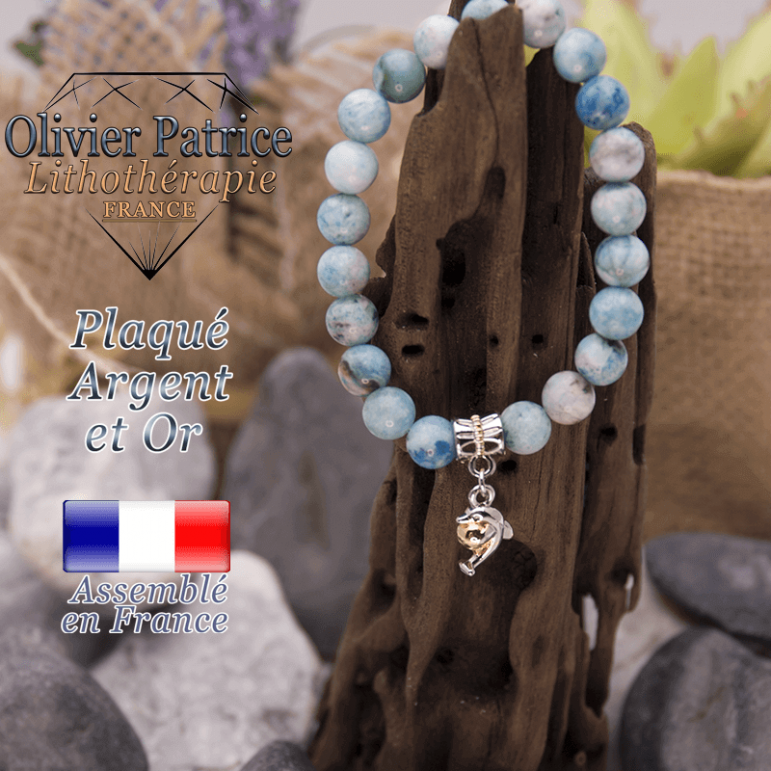 Bracelet hémimorphite charms dauphin plaqué or-argent
