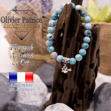 Bracelet hémimorphite charms coeur avec fleche plaqué or-argent