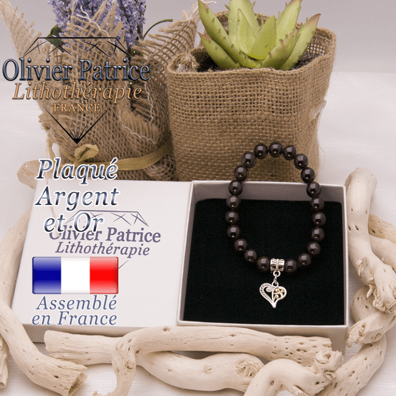 Bracelet grenat charms coeur plaqué or-argent