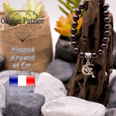 Bracelet grenat charms fee plaqué or-argent
